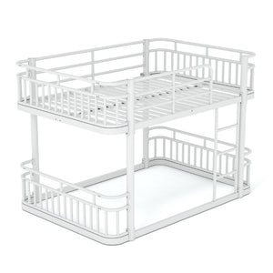English Elm Full Over Bunk Bed Round Pipe Metal Frame with Guardrails for Teens and Adults White W5316S00082