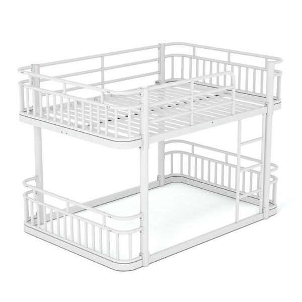 English Elm Full Over Bunk Bed Round Pipe Metal Frame with Guardrails for Teens and Adults White W5316S00082