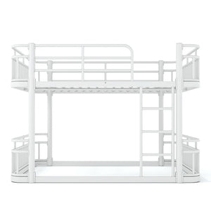 English Elm Full Over Bunk Bed Round Pipe Metal Frame with Guardrails for Teens and Adults White W5316S00082