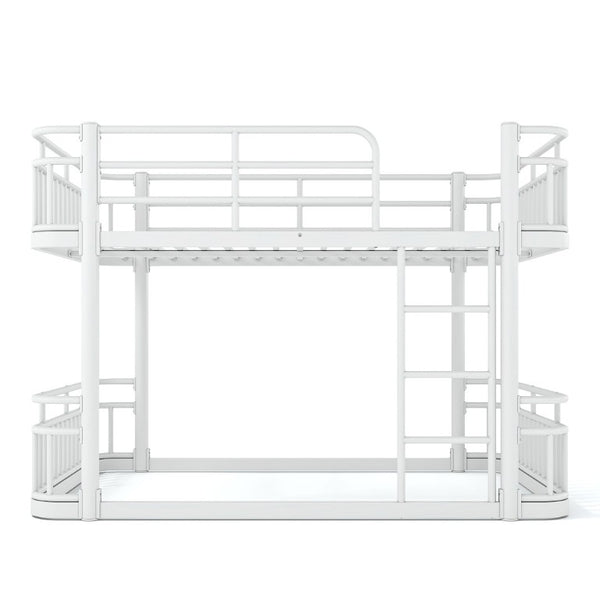 English Elm Full Over Bunk Bed Round Pipe Metal Frame with Guardrails for Teens and Adults White W5316S00082