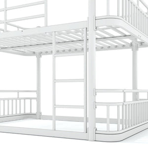English Elm Full Over Bunk Bed Round Pipe Metal Frame with Guardrails for Teens and Adults White W5316S00082