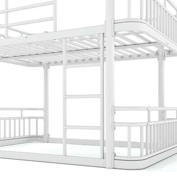 English Elm Full Over Bunk Bed Round Pipe Metal Frame with Guardrails for Teens and Adults White W5316S00082