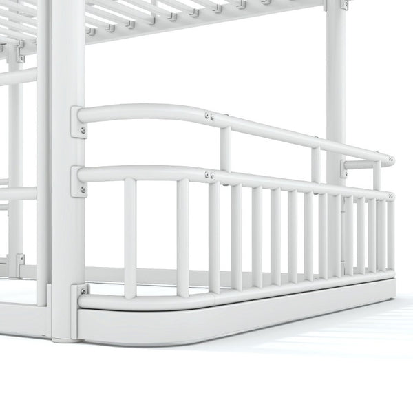 English Elm Full Over Bunk Bed Round Pipe Metal Frame with Guardrails for Teens and Adults White W5316S00082