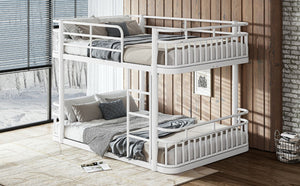 English Elm Full Over Bunk Bed Round Pipe Metal Frame with Guardrails for Teens and Adults White W5316S00082