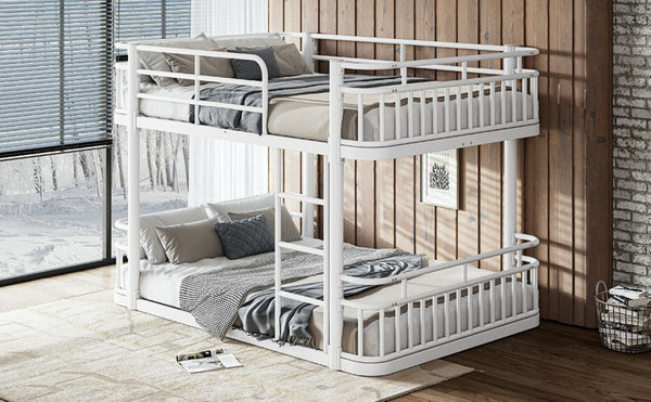 English Elm Full Over Bunk Bed Round Pipe Metal Frame with Guardrails for Teens and Adults White W5316S00082