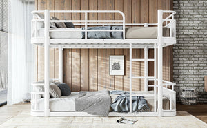 English Elm Full Over Bunk Bed Round Pipe Metal Frame with Guardrails for Teens and Adults White W5316S00082