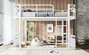 English Elm Full Over Bunk Bed Round Pipe Metal Frame with Guardrails for Teens and Adults White W5316S00082