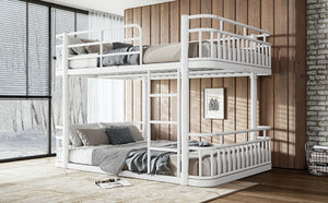 English Elm Full Over Bunk Bed Round Pipe Metal Frame with Guardrails for Teens and Adults White W5316S00082