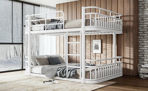 English Elm Full Over Bunk Bed Round Pipe Metal Frame with Guardrails for Teens and Adults White W5316S00082