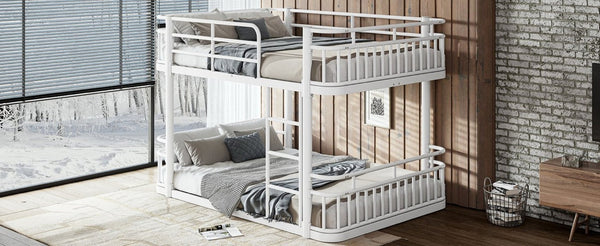 English Elm Full Over Bunk Bed Round Pipe Metal Frame with Guardrails for Teens and Adults White W5316S00082