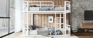 English Elm Full Over Bunk Bed Round Pipe Metal Frame with Guardrails for Teens and Adults White W5316S00082
