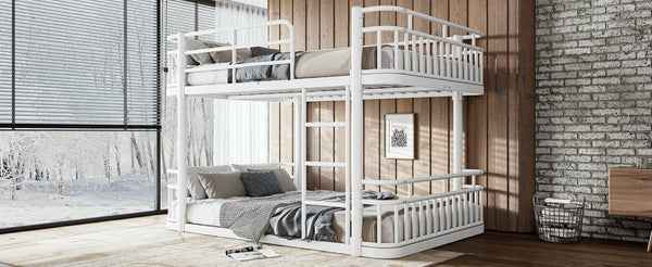 English Elm Full Over Bunk Bed Round Pipe Metal Frame with Guardrails for Teens and Adults White W5316S00082