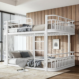 English Elm Full Over Bunk Bed Round Pipe Metal Frame with Guardrails for Teens and Adults White W5316S00082