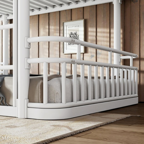 English Elm Full Over Bunk Bed Round Pipe Metal Frame with Guardrails for Teens and Adults White W5316S00082
