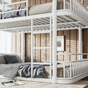 English Elm Full Over Bunk Bed Round Pipe Metal Frame with Guardrails for Teens and Adults White W5316S00082