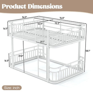 English Elm Full Over Bunk Bed Round Pipe Metal Frame with Guardrails for Teens and Adults White W5316S00082