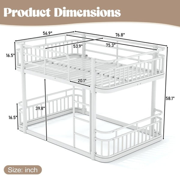 English Elm Full Over Bunk Bed Round Pipe Metal Frame with Guardrails for Teens and Adults White W5316S00082