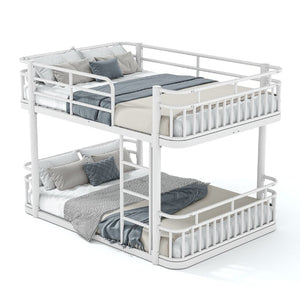 English Elm Full Over Bunk Bed Round Pipe Metal Frame with Guardrails for Teens and Adults White W5316S00082