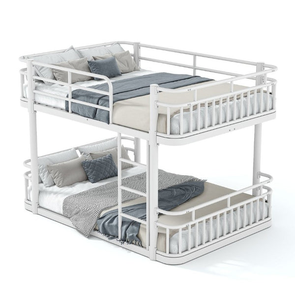 English Elm Full Over Bunk Bed Round Pipe Metal Frame with Guardrails for Teens and Adults White W5316S00082