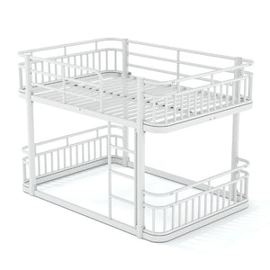 English Elm Full Over Bunk Bed Round Pipe Metal Frame with Guardrails for Teens and Adults White W5316S00082