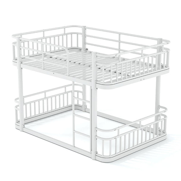English Elm Full Over Bunk Bed Round Pipe Metal Frame with Guardrails for Teens and Adults White W5316S00082