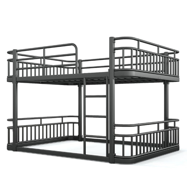 English Elm Queen Over Bunk Bed Round Pipe Metal Frame with Guardrails for Teens and Adults Black W5316S00083