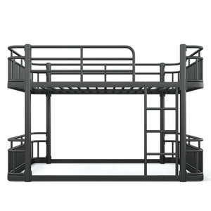 English Elm Queen Over Bunk Bed Round Pipe Metal Frame with Guardrails for Teens and Adults Black W5316S00083