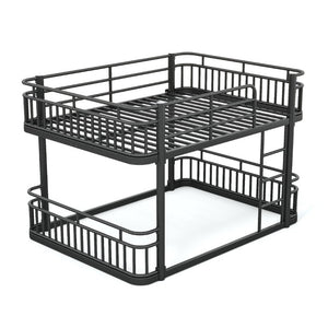 English Elm Queen Over Bunk Bed Round Pipe Metal Frame with Guardrails for Teens and Adults Black W5316S00083