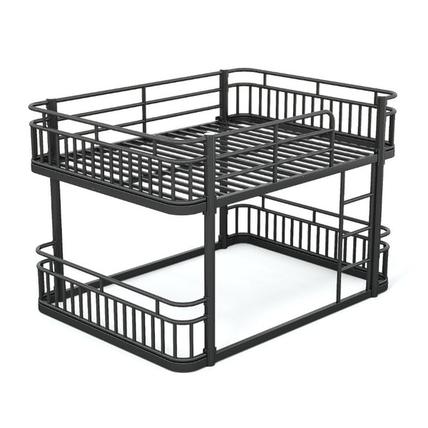 English Elm Queen Over Bunk Bed Round Pipe Metal Frame with Guardrails for Teens and Adults Black W5316S00083