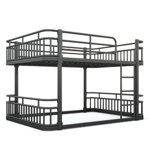 English Elm Queen Over Bunk Bed Round Pipe Metal Frame with Guardrails for Teens and Adults Black W5316S00083