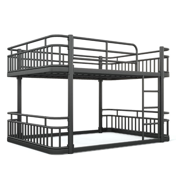English Elm Queen Over Bunk Bed Round Pipe Metal Frame with Guardrails for Teens and Adults Black W5316S00083