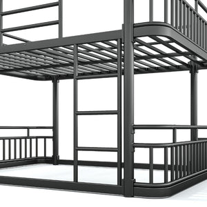 English Elm Queen Over Bunk Bed Round Pipe Metal Frame with Guardrails for Teens and Adults Black W5316S00083