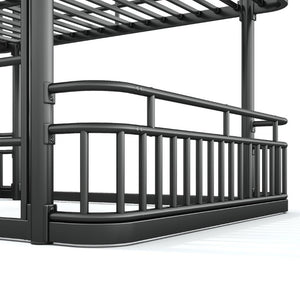 English Elm Queen Over Bunk Bed Round Pipe Metal Frame with Guardrails for Teens and Adults Black W5316S00083