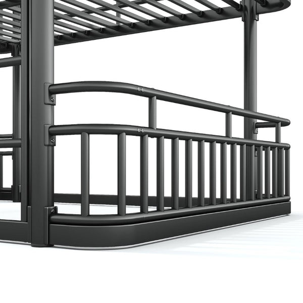 English Elm Queen Over Bunk Bed Round Pipe Metal Frame with Guardrails for Teens and Adults Black W5316S00083