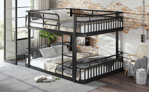English Elm Queen Over Bunk Bed Round Pipe Metal Frame with Guardrails for Teens and Adults Black W5316S00083