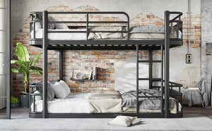 English Elm Queen Over Bunk Bed Round Pipe Metal Frame with Guardrails for Teens and Adults Black W5316S00083
