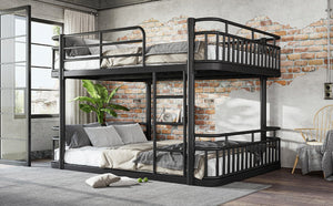 English Elm Queen Over Bunk Bed Round Pipe Metal Frame with Guardrails for Teens and Adults Black W5316S00083
