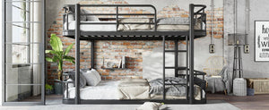 English Elm Queen Over Bunk Bed Round Pipe Metal Frame with Guardrails for Teens and Adults Black W5316S00083
