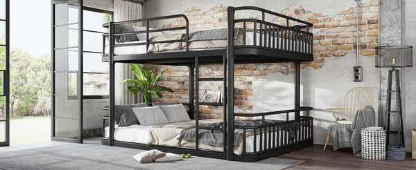 English Elm Queen Over Bunk Bed Round Pipe Metal Frame with Guardrails for Teens and Adults Black W5316S00083