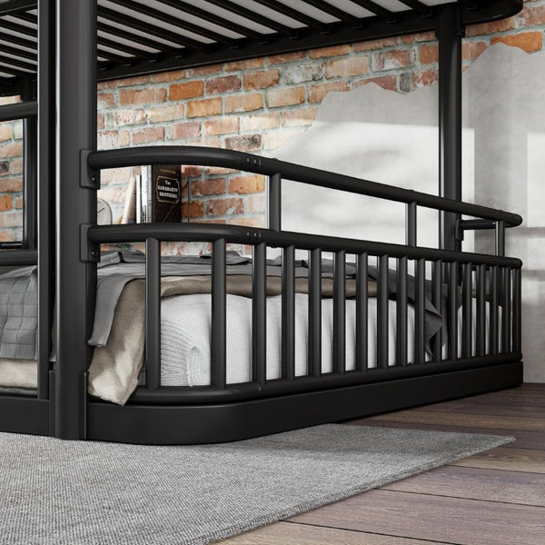 English Elm Queen Over Bunk Bed Round Pipe Metal Frame with Guardrails for Teens and Adults Black W5316S00083