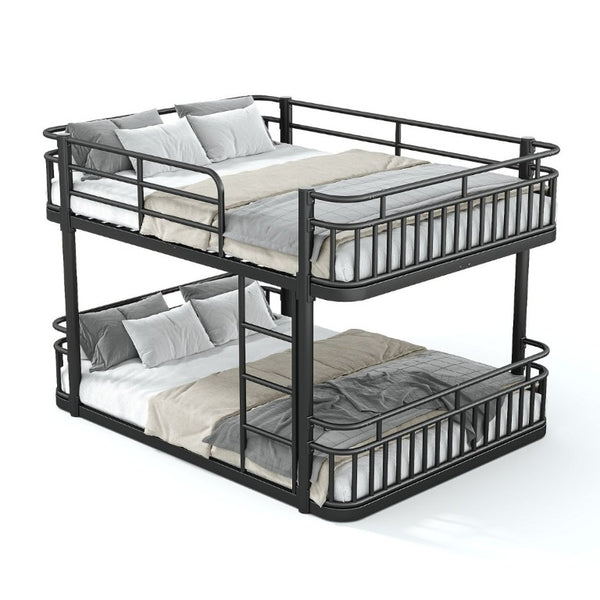 English Elm Queen Over Bunk Bed Round Pipe Metal Frame with Guardrails for Teens and Adults Black W5316S00083