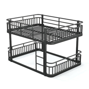 English Elm Queen Over Bunk Bed Round Pipe Metal Frame with Guardrails for Teens and Adults Black W5316S00083