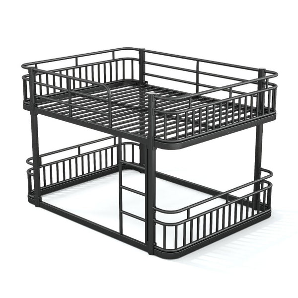 English Elm Queen Over Bunk Bed Round Pipe Metal Frame with Guardrails for Teens and Adults Black W5316S00083