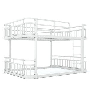 English Elm Queen Over Bunk Bed Round Pipe Metal Frame with Guardrails for Teens and Adults White W5316S00084