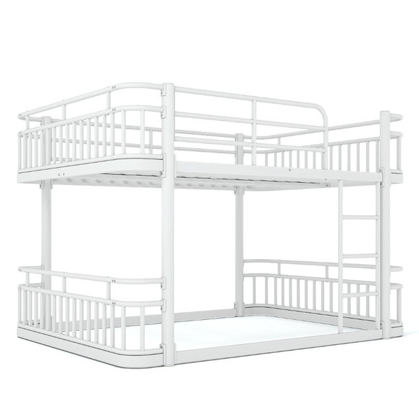 English Elm Queen Over Bunk Bed Round Pipe Metal Frame with Guardrails for Teens and Adults White W5316S00084