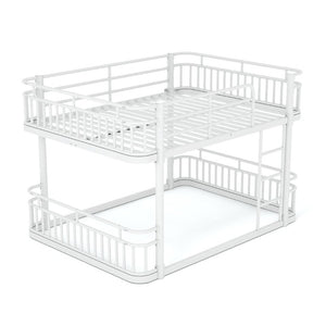 English Elm Queen Over Bunk Bed Round Pipe Metal Frame with Guardrails for Teens and Adults White W5316S00084