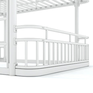 English Elm Queen Over Bunk Bed Round Pipe Metal Frame with Guardrails for Teens and Adults White W5316S00084