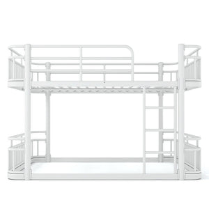 English Elm Queen Over Bunk Bed Round Pipe Metal Frame with Guardrails for Teens and Adults White W5316S00084