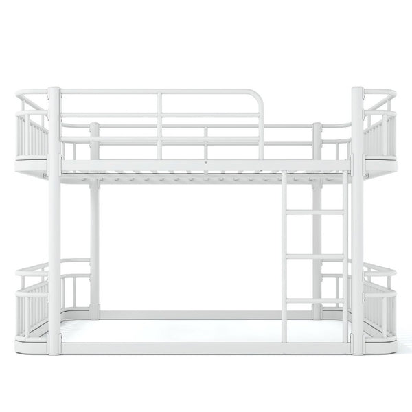 English Elm Queen Over Bunk Bed Round Pipe Metal Frame with Guardrails for Teens and Adults White W5316S00084