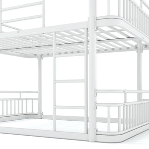 English Elm Queen Over Bunk Bed Round Pipe Metal Frame with Guardrails for Teens and Adults White W5316S00084